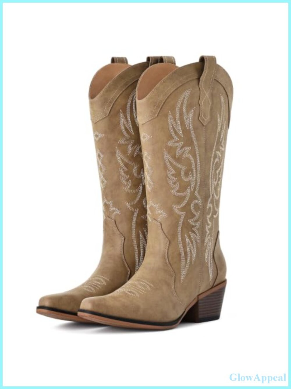 Faux Leather Western Cowboy Boots Mid Calf Snip Toe Pull On Women's